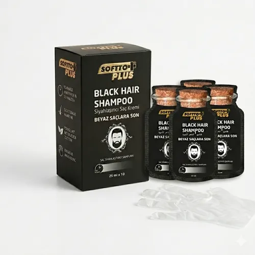 Softto+ Plus Black Hair Shampoo, Abdeckung weißer & grauer Haare in 10 Minuten, keine Flecken, inkl. Handschuhe, for Men, 350 ml Inhalt