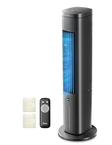 Midea ‎MAC25JRB_1 Turmventilator - Stand- & Tischventilatoren mit 5L Wasserkühlung für erfrischende Kühle an heißen Tagen, ideal für Wohnräume oder Büros.