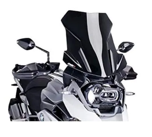 Puig 6486N Hohe und aerodynamische Touring-Scheibe aus 4 mm CN-Acryl mit abgerundetem Profil, flacher Oberkante und Deflektoren zur verbesserten Schutzwirkung, Schwarz