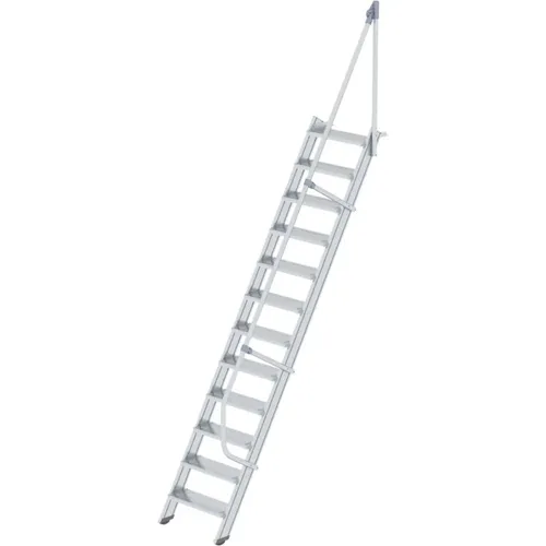 Alutreppe 12 Stufen, 60° mit einseitigem Handlauf - Treppen & Geländer - Robuste Alutreppe mit 12 Stufen, ideal für sicheren Zugang und eine Stufentiefe von 200mm für hohen Gehkomfort.