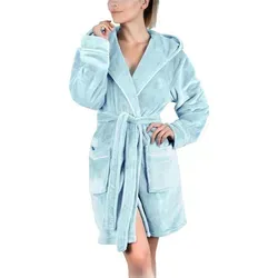 Gräfenstayn Damen Bademantel mit Kapuze - Flauschig und elegant in Hellblau (XL) - Hochwertiger, leichter Bademantel aus Flanell-Fleece, ideal für Zuhause oder Wellness. Öko-Tex zertifiziert für geprüfte Qualität. Kuschelig und stylisch mit eleganten Paspeln!