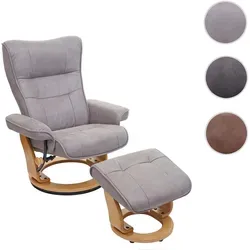 MCA Relaxsessel Montreal - Fernsehsessel mit Hocker, hellgrau/naturbraun - Moderner Sessel mit 360° drehbarem Drehteller und individueller Verstellbarkeit der R√ockenlehne. Extradicke Polsterung für höchsten Komfort, ideal für entspannte Fernsehabende.