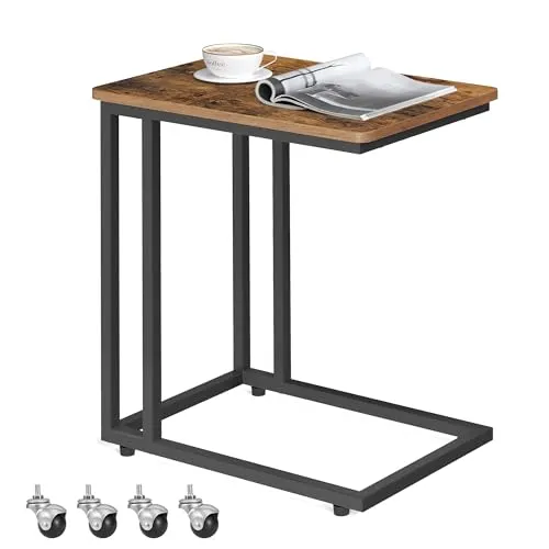 VASAGLE Beistelltisch mit Rollen - C-Form, mobiler Kaffeetisch in Vintagebraun-Schwarz, ideal für modernes Wohnen und flexible Nutzung