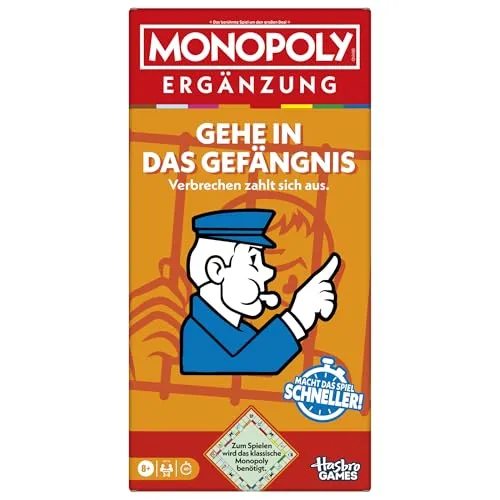 Monopoly Ergänzung: Gehe in das Gefängnis - Deutsche Fassung - Gesellschaftsspiel mit frischem Twist für schnelles Spielvergnügen in ca. 40 Minuten. Ideal für Familienabende und Freunde, bringt Spaß und neue Strategien ins klassische Monopoly!