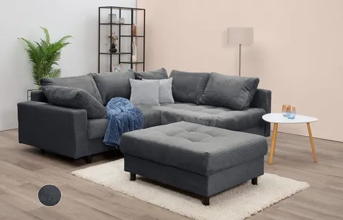 Home affaire Ecksofa Toni L-Form - Ecksofa in anthrazit mit beidseitig montierbarer Ottomane, Federkern-Polsterung für optimalen Sitzkomfort – ideal für jedes Wohnzimmer.