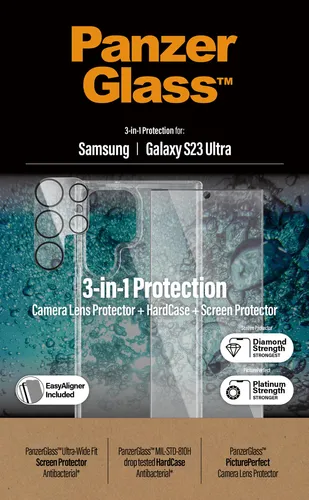 PanzerGlass Bundle Hard Case+Glass für Samsung Galaxy S23 Ultra - Smartphone Zubehör: Robustes Bundle mit Hard Case und Schutzglas für optimalen Schutz und stilvolles Design.
