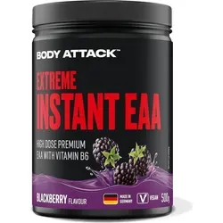 Body Attack Extreme Instant EAA Pulver - Blackberry, 500 g - Verzweigtkettige Aminosäuren (BCAA) mit 8 essentiellen EAA Aminosäuren für optimale Workout-Unterstützung. Vegan und laktosefrei, ideal für intensive Trainingseinheiten.