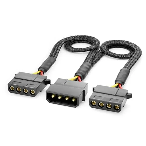 deleyCON 30cm 4-Pin Molex Y-Verlängerungskabel - MXI Stromversorgung für PC-Komponenten - 4-Pin Molex Stecker auf 2x 4-Pin Molex Buchse - Schwarz