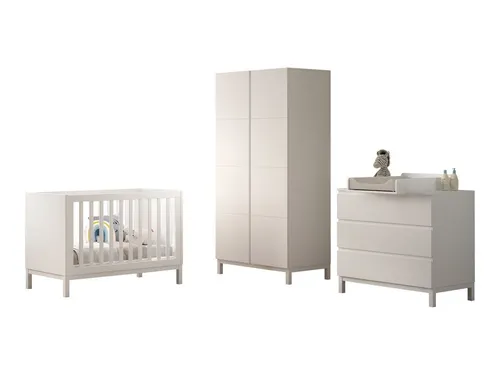 aufm Kessel Babyzimmer-Komplettset Keely – 4-teiliges Set aus Kiefer & MDF in Weiß - Hochwertiges Babyzimmer Set mit Babybett, Wickelkommode und Kleiderschrank. Modernes Design, viel Stauraum und pflegeleichte Oberfläche für eine praktische Nutzung im Alltag.