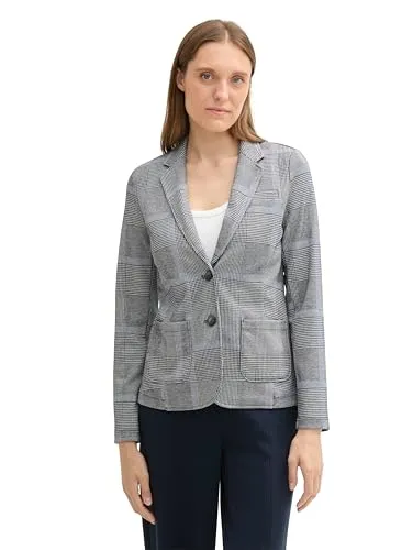 TOM TAILOR Damen Blazer mit Karomuster, Navy Blue Check, Größe 40 - Stilvoller karierter Blazer mit optimaler Passform und umweltfreundlicher Viskose. Ideal für Freizeit, Büro oder besondere Anlässe. Pflegeleicht und schick!