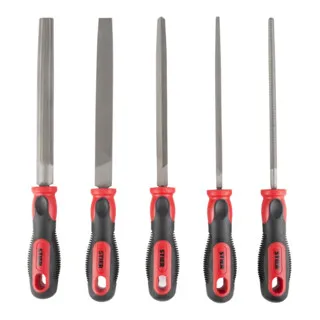 STIER Werkstattfeilen-Satz 200 mm H2 5-teilig - 5-teiliges Feilen-Set für präzise Bearbeitung von Eisenmetallen. Ergonomisches Zwei-Komponenten-Heft für maximalen Komfort. Ideal für Handwerk und Industrie.