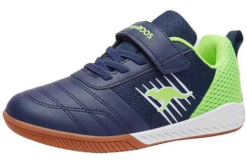 KangaROOS K5-super Court Ev - Unisex Kinder Sneaker in Dark Navy Lime - Bequeme Sneaker für Kinder mit Klettverschluss, ideal für aktive Tage, aus atmungsaktivem Mesh-Material.