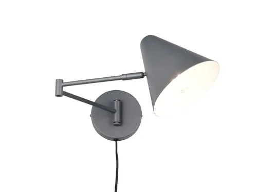 meineWunschleuchte Wandleuchte mit Schwenkarm, Stecker und Schalter, Metall Anthrazit - Kompakte Wandleuchte mit max. Ausladung 54cm, ideal für flexible Lichtakzente. E14 LED austauschbar und dimmbar in 3 Stufen für individuelle Beleuchtungseinstellungen.
