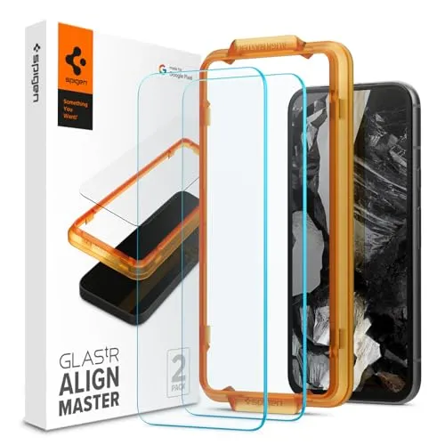 Spigen AlignMaster Schutzfolie kompatibel mit Google Pixel 8a, 2 Stück, Kratzfest, 9H Härte Folie