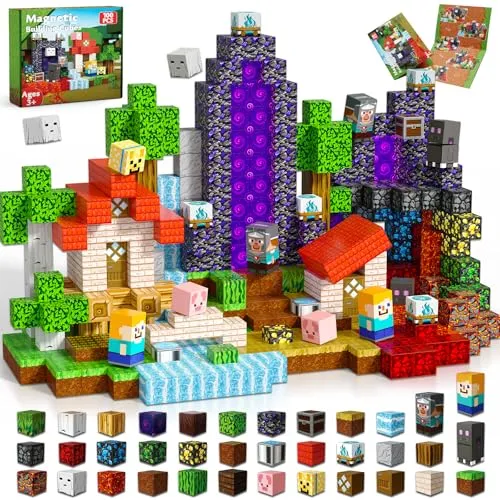 Goody King Magnetische Bausteine 100 Teile Wald-Portal Set - Magnetbausteine für Kinder mit Lava, Wald & Tieren - Magnetblöcke Montessori Spielzeug ab 3+ Jahre - Magnetic Building Blocks STEM Geschenk