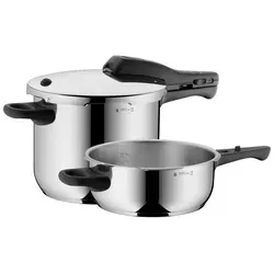 WMF Perfect One Pot Schnellkochtopf Set 2-teilig - Kochtöpfe mit 6,5l und 3l Volumen, für alle Herdarten geeignet, inklusive 5-stufigem Sicherheitssystem für sicheres Kochen.