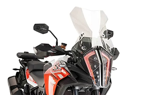 Puig 9717W Hohe und aerodynamische Touring-Scheibe aus 4 mm CN-Acryl mit abgerundetem Profil, flacher Oberkante und Deflektoren zur verbesserten Schutzwirkung, Transparent