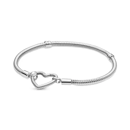 PANDORA Armband Moments "Herzverschluss" silber 599539C00 18 cm - Armbänder für Damen – Elegantes Schlangen-Gliederarmband aus Sterling-Silber mit Herz-Verschluss, perfekt zum Bestücken mit 18-25 Charms für individuellen Schmuck.