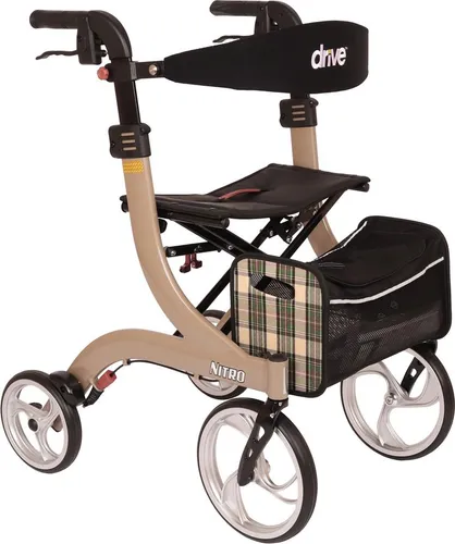 Drive Medical Rollator Nitro S Champagner - Faltbar und Leicht - Gehstöcke & Rollatoren: Der Rollator wiegt nur 7,1 kg, ist faltbar und bietet eine maximale Belastbarkeit von 130 kg – ideal für drinnen und draußen.