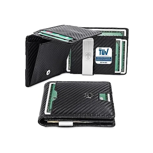 TRAVANDO Geldbörse Herren Geldbörse mit Geldklammer TÜV RFID Zertifiziert Wallet mit Münzfach 10 Kartenfächer Portmonee Helsinki Geldbeutel Geldklammer mit Kartenhalter Clip