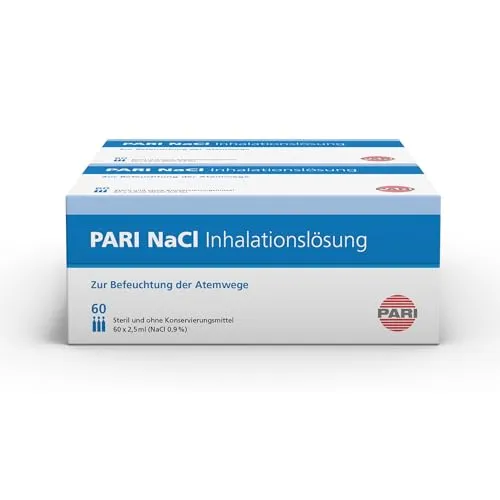 PARI Kochsalzlösung zum Inhalieren – 120 Ampullen à 2,5ml - Sterile Kochsalzlösung ohne Konservierungsstoffe, ideal zur Befeuchtung der Atemwege. Perfekt für Inhalationsgeräte und geeignet für die ganze Familie.