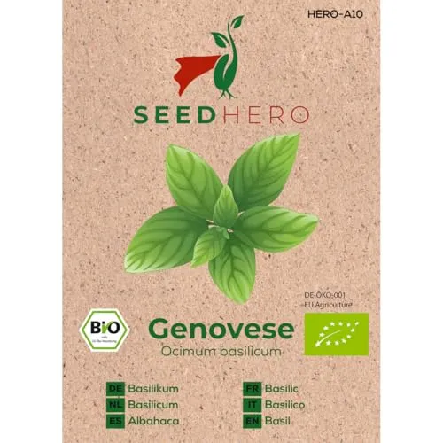 Seedhero BIO Basilikum Genovese Kräutersamen – ca. 100 Pflanzen – Saatgut für Garten, Balkon & Hochbeet