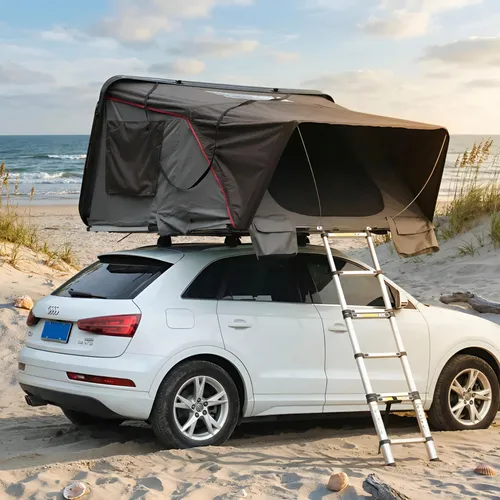 Hardcase Autodachzelt Grau 3-4 Personen mit Baumwolleinlage - Das Hardcase Dachzelt für 3-4 Personen ist ideal für Camping und Ausflüge. Mit wasserfestem Material und einfacher Semihydraulik ist es schnell einsatzbereit. Genießen Sie Komfort durch die Baumwolleinlage und die ausziehbare Aluminiumleiter.