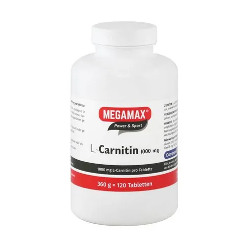Megamax L-Carnitin 1000 mg Tabletten, 360 g - L-Carnitin zur Unterstützung des Fettstoffwechsels, ideal für Fitness-Enthusiasten und Diätunterstützung.