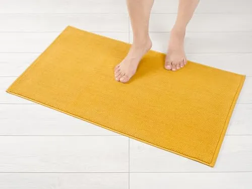 Hammetex 100% Baumwolle rutschfeste Badematte, 51x86 cm Große Badvorleger für Badezimmer, Saugfähig Schnelltrocknend Waschbar Bad Fußmatten, Mustard (Gelb)