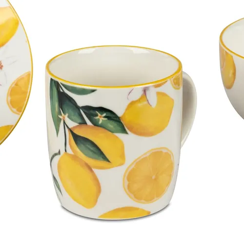 Becher, Tasse Fresh Lemon Zitronen für 325ml weiß gelb Porzellan Formano S25