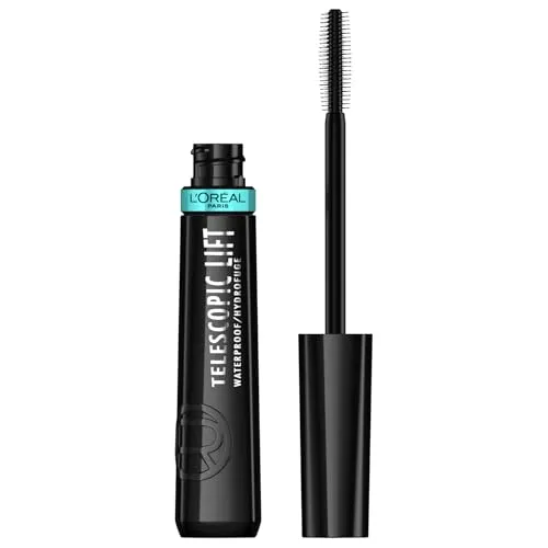 L'Oréal Paris Telescopic Lift Waterproof Mascara, Schwarz - Wasserfeste Mascara für sichtbar längere und geschwungene Wimpern, ideal für empfindliche Augen. Die innovative Bürste sorgt für präzise Anwendung und langanhaltendes Volumen ohne Verklumpen.