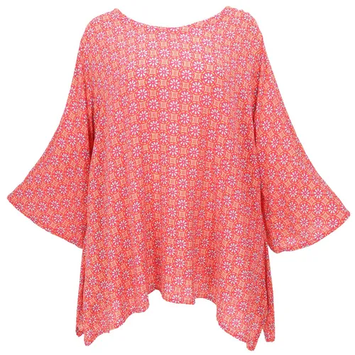 Guru-Shop Longbluse Tunika mit Trompetenärmeln - Stilvolle Longbluse im Ethno-Style, perfekt für Festivals. Hergestellt aus 100% Viskose, bietet sie hohen Tragekomfort und einen einzigartigen Look.