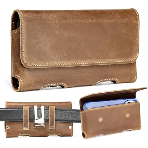 Gcepls Leder Handy Gürteltasche für iPhone16 15 14 13 12 11 Pro, XR,XS,Samsung Galaxy S23 S22 S21 S20 M01 Core,Echtes Leder Handytasche mit Gürtelclip, Ledertasche (Braun, M)