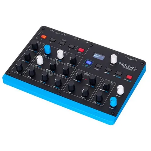 Protein Synthesizer - Kompakter Synthesizer mit charaktervollem 8-Bit-Sound. Ideal für kreative Klanggestaltung mit 8 Stimmen und flexibler Layering-Option. Perfekt für Studio und Live-Performances.