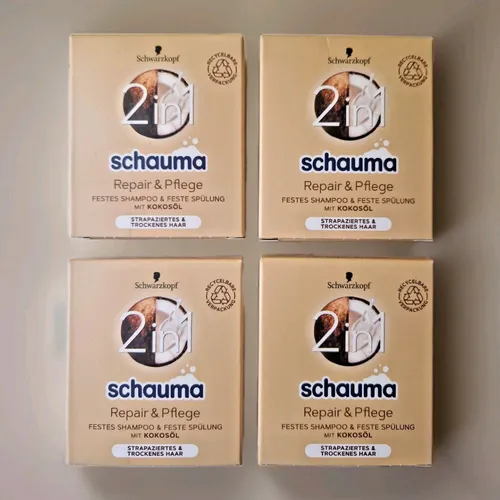Schauma 2in1 Festes Shampoo-Spülung 4-er Repair & Pflege  mit Kokosoel je 60g