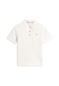 Tommy Hilfiger Damen Poloshirt aus Baumwolle M - Elegantes Poloshirt mit feiner Cable-Struktur und klassischem Polokragen. Der Regular Fit sorgt für hohen Tragekomfort, während die Rippstrickdetails das Design abrunden. Ideal für stilvolle Freizeitlooks.