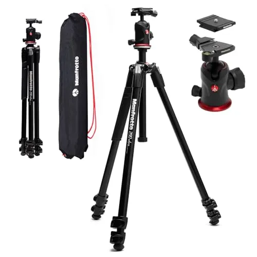 Manfrotto 290XTRA Kamerastativ Aluminium mit Kugelkopf 496, 3 Segmente, 4 Winkel, Schnellverschlüsse, Arca-Swiss kompatibel, 10 kg Tragkraft, Tragetasche, für DSLR & spiegellose Kameras