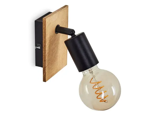 hofstein Wandleuchte »Agnino« Wandlampe aus Metall/Holz in Schwarz/Natur, ohne Leuchtmittel, Leuchte im Retro/Vintage Design mit verstellbarem Strahler, 1xE27