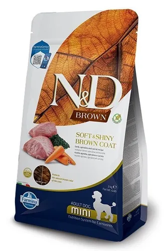 Farmina N&D Brown Dog Lamb, Spirulina & Carrot 2Kg - Hundefutter für kleine Rassen, mit 34% Protein und ohne Zuckerzusatz. Ideal für die allgemeine Gesundheit erwachsener Hunde. Glutenfrei und ohne künstliche Farbstoffe.