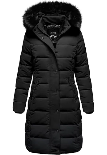 REPUBLIX Damen Gefütterte Dicke Winter Jacke Mantel Parka mit Kapuze RJ-8019 Schwarz L - Elegante Winterjacke von REPUBLIX mit femininer Passform. Strapazierfähiges Material und Kunstfellkragen sorgen für Stil und zusätzlichen Wetterschutz. Praktische Reißverschlusstaschen bieten sicheren Stauraum.