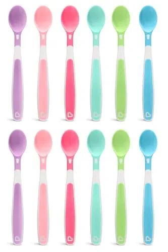 Munchkin Soft Tip Toddler & Baby Spoons| Baby Weaning Spoons Set with Ergonomic Handles| Dishwasher Safe Plastic Cutlery| BPA Free Baby Feeding Spoons & Dessert Spoons for Babies| 12 Pack