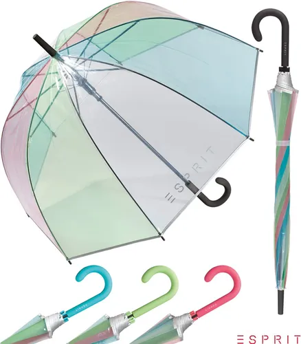 Esprit Glocken-Regenschirm durchsichtig transparent Automatik Rainbow bunt