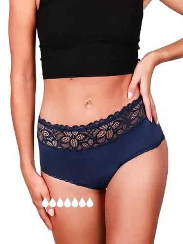 Taynie Deluxe Ultra Perioden Unterwäsche starke Blutung - auslaufsichere & atmungsaktive Menstruationsunterwäsche - ersetzt 7 Tampons, Periodenslip Tragedauer bis 12Std, waschbar 60°C (46, Marineblau)