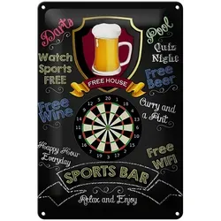 Femer GmbH Metallschild Spruch 20x30cm sports bar Darts relax and enjoy, (1 St), gewölbte Oberfläche, abgerundete Ecken, umgeschlagene Kanten
