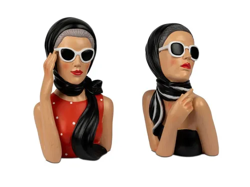 formano Dekofigur 2er Sparset - Vintage Damen-Büsten im Hollywood Stil - Dekofiguren im Retro-Stil, handbemalt und ideal für stilvolle Akzente in jedem Raum. Zwei Designs: elegante Dame mit schwarzem Schal und stilvolle Frau mit Turban. Perfektes Geschenk für Designliebhaber!