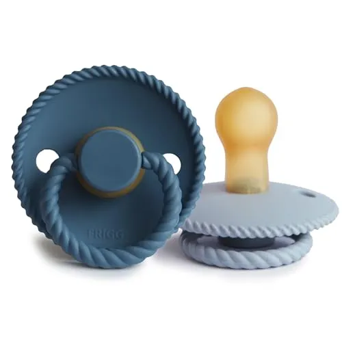 FRIGG Rope Schnuller 2 Packung | Latex Schnuller |BPA-Frei |Hergestellt in Dänemark | Symmetrischer Sauger in Kirschform (Ocean View/Powder Blue, Größe 1 (0-6 Monate))