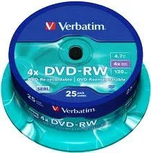 Verbatim 25 x DVD-RW - 4.7GB (120 Min.) 4x, matte Silber-Spindel für vielseitige Datenspeicherung und optimale Qualität