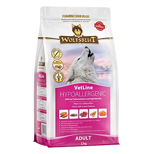 Wolfsblut VetLine Hypoallergenic - 2 kg - Hundefutter für allergieempfindliche Hunde, getreidefrei und mit hochwertigem Pferd als Proteinquelle zur Minderung von Allergiesymptomen.