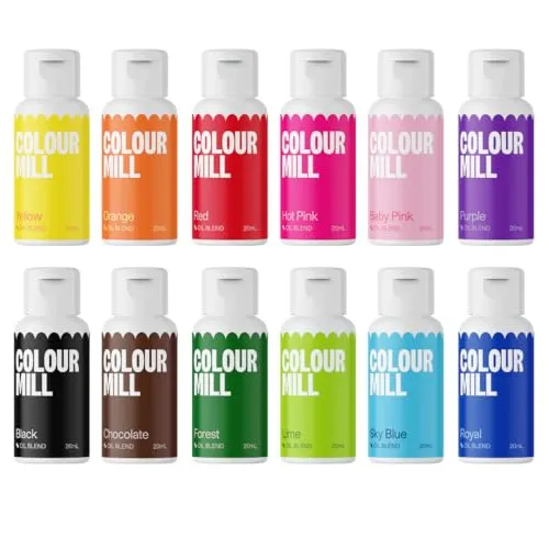 Colour Mill Lebensmittelfarbe Schnellstarter Set 12x 20ml - Klebeprodukte mit 100% ölbasierten Farben für leuchtende und langanhaltende Ergebnisse. Perfekt für Torten, Gebäcke und kreative Backprojekte!