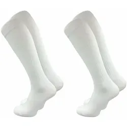 GAWILO Kniestrümpfe Retro für Herren mit stylischen Streifen - weiß & schwarz - Baumwolle (2 Paar) Knielange Socken im sportlichen Look - auch zum Wandern geeignet weiß 39-42